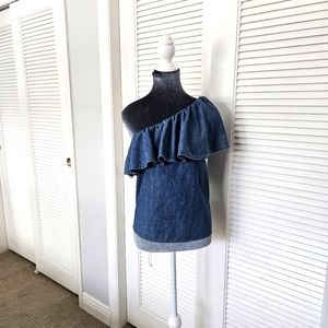 GAP Asymmetrical ONE SHOULDER TOP Medium Wash Denim size Medium